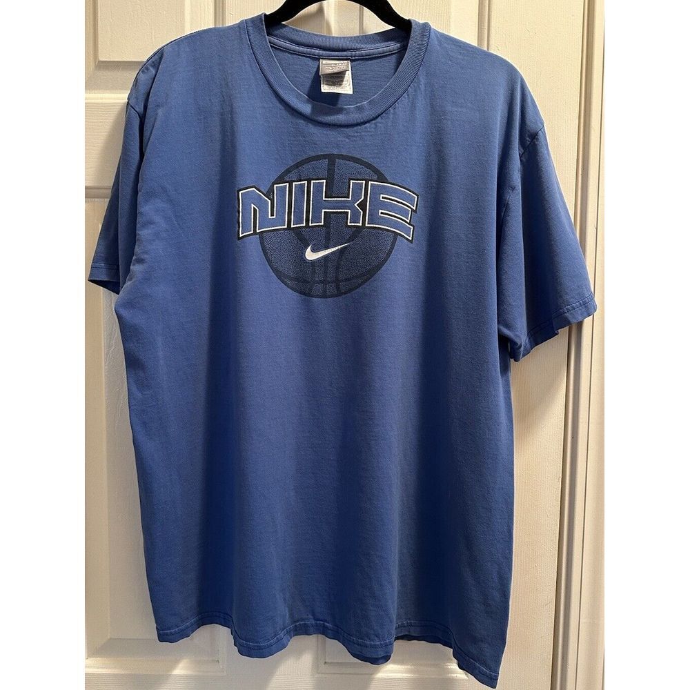 Vintage Nike Y2K Swoosh Spellout Logo Graphic Duke Blue Gray Tag XL Extra Large